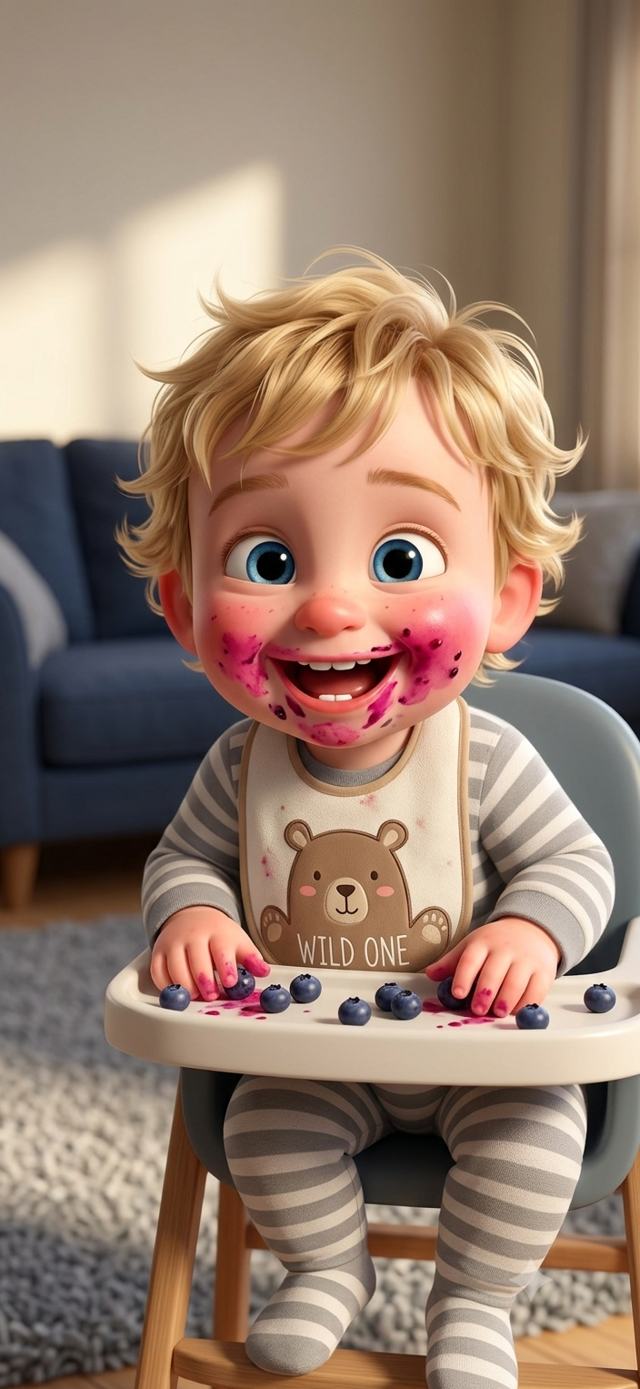 A happy child enjoying a snack at home